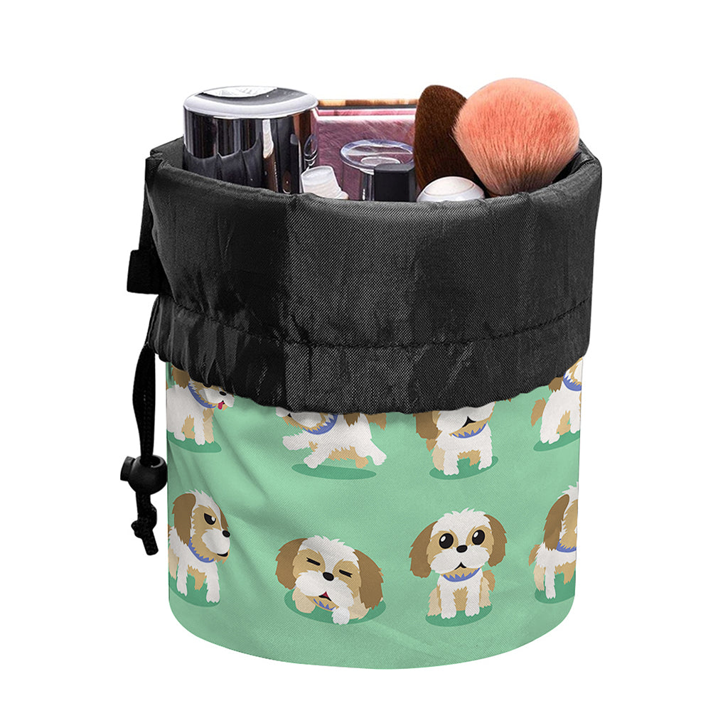 Cartoon Shih Tzu Pattern Print Drawstring Makeup Bag