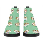 Cartoon Shih Tzu Pattern Print Flat Ankle Boots