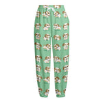 Cartoon Shih Tzu Pattern Print Fleece Lined Knit Pants