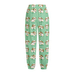 Cartoon Shih Tzu Pattern Print Fleece Lined Knit Pants