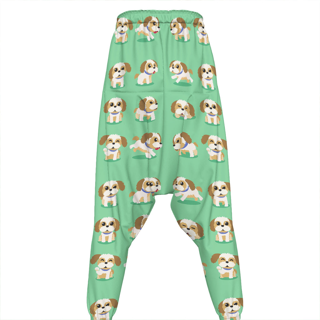 Cartoon Shih Tzu Pattern Print Hammer Pants