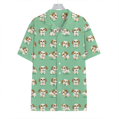 Cartoon Shih Tzu Pattern Print Hawaiian Shirt