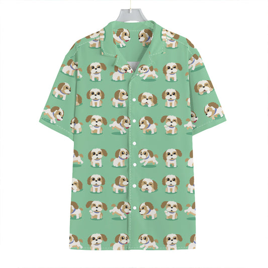 Cartoon Shih Tzu Pattern Print Hawaiian Shirt