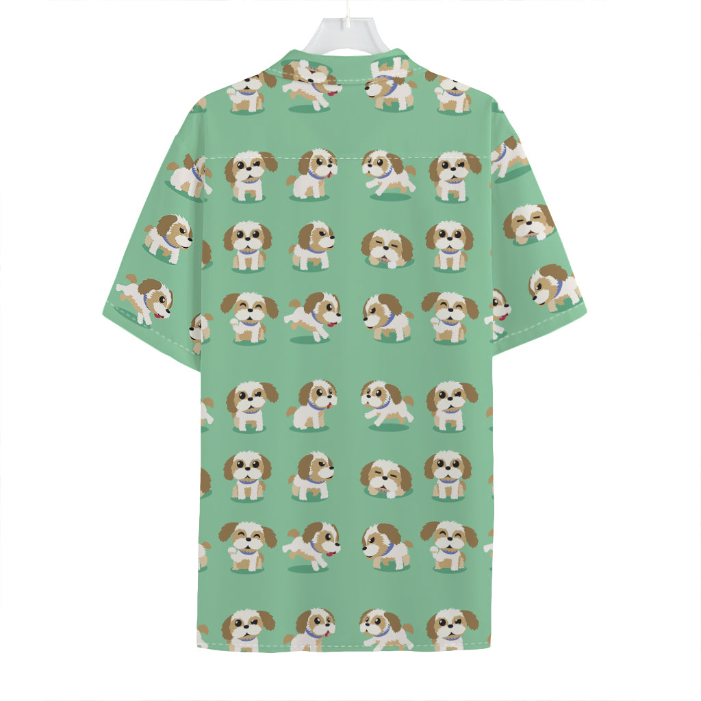 Cartoon Shih Tzu Pattern Print Hawaiian Shirt