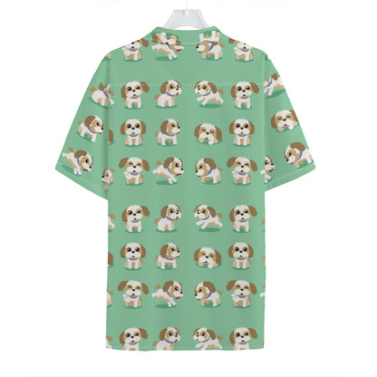 Cartoon Shih Tzu Pattern Print Hawaiian Shirt