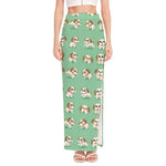 Cartoon Shih Tzu Pattern Print High Slit Maxi Skirt