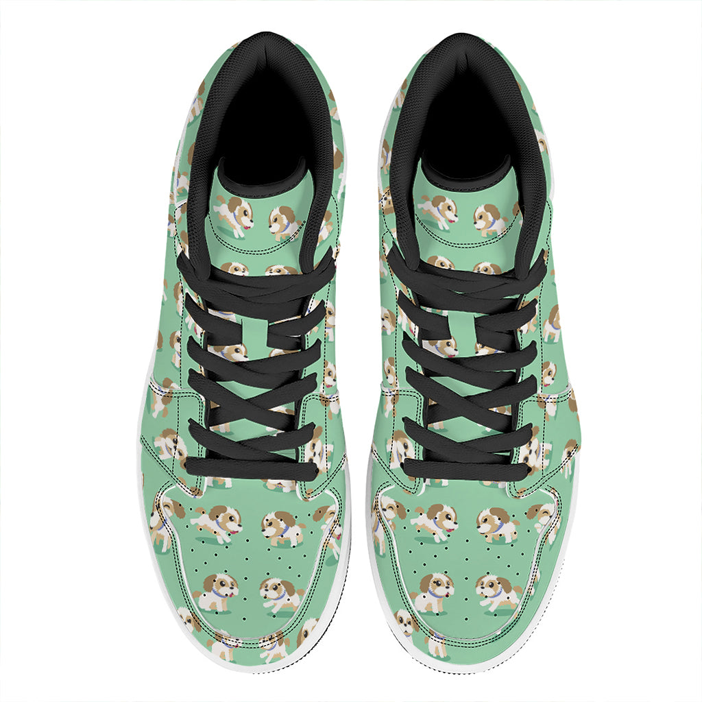 Cartoon Shih Tzu Pattern Print High Top Leather Sneakers
