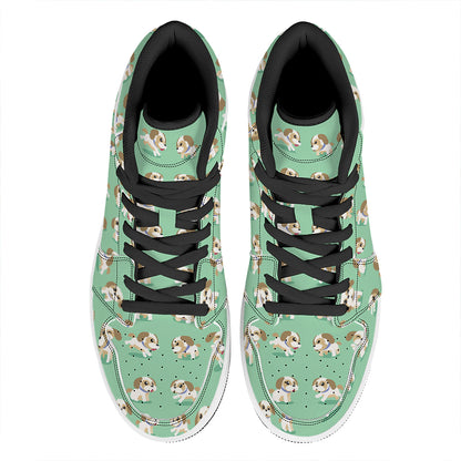 Cartoon Shih Tzu Pattern Print High Top Leather Sneakers