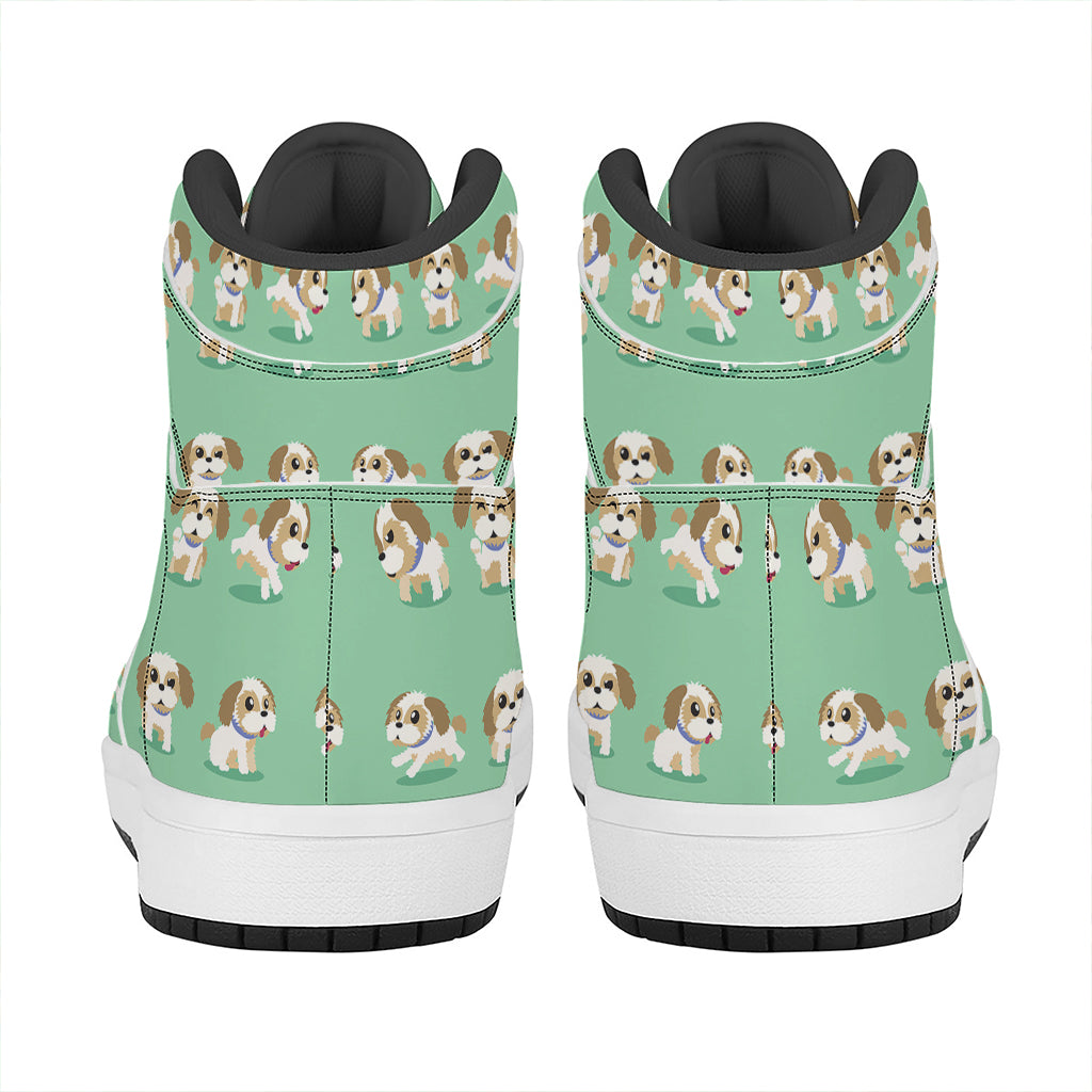 Cartoon Shih Tzu Pattern Print High Top Leather Sneakers