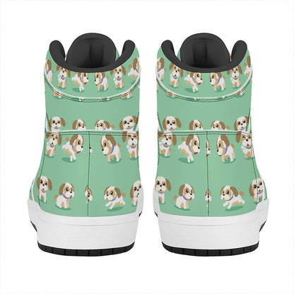 Cartoon Shih Tzu Pattern Print High Top Leather Sneakers