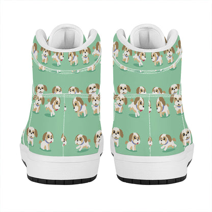 Cartoon Shih Tzu Pattern Print High Top Leather Sneakers