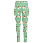 Cartoon Shih Tzu Pattern Print High-Waisted Pocket Leggings