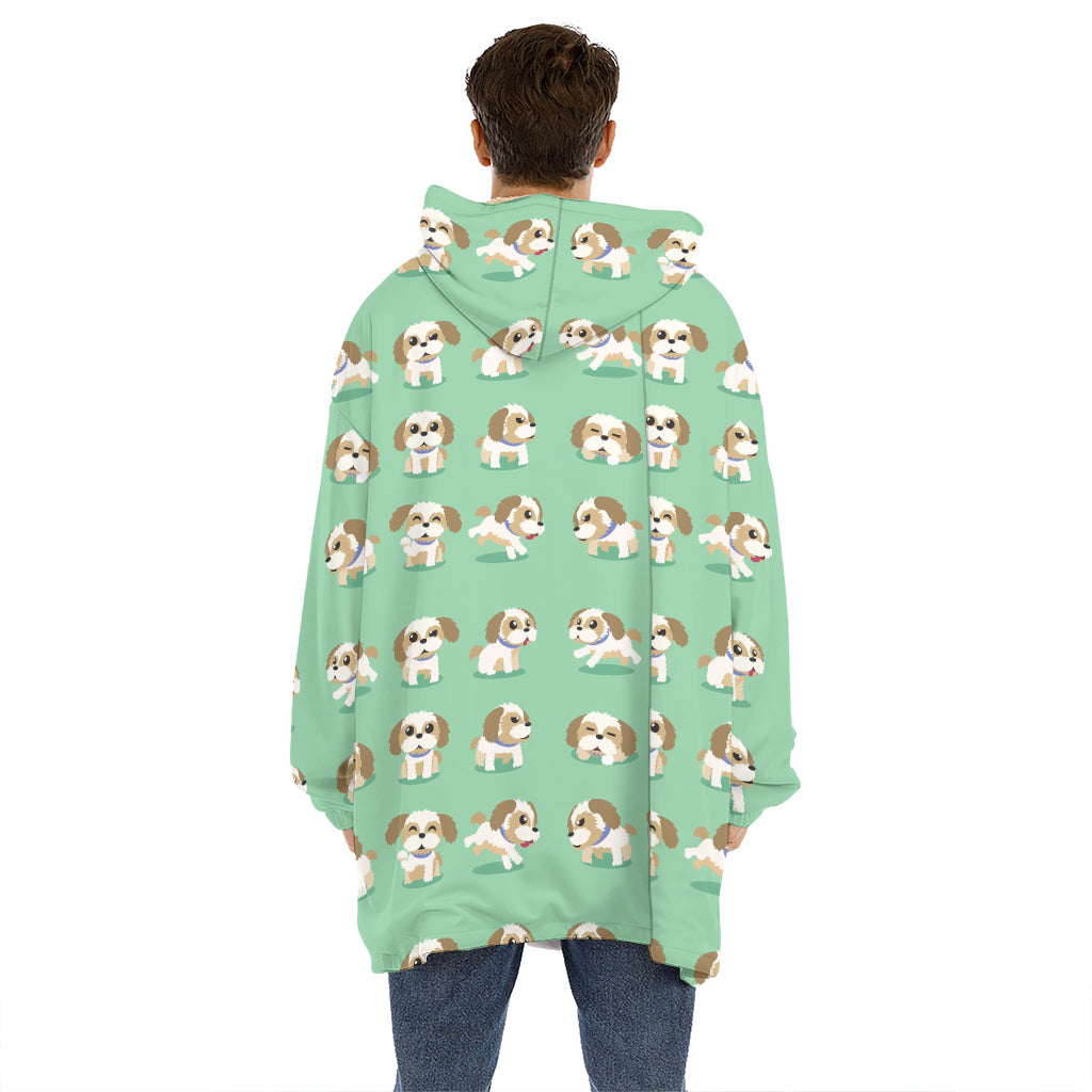 Cartoon Shih Tzu Pattern Print Hoodie Blanket