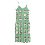 Cartoon Shih Tzu Pattern Print Jersey Midi Cami Dress