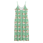 Cartoon Shih Tzu Pattern Print Jersey Midi Cami Dress
