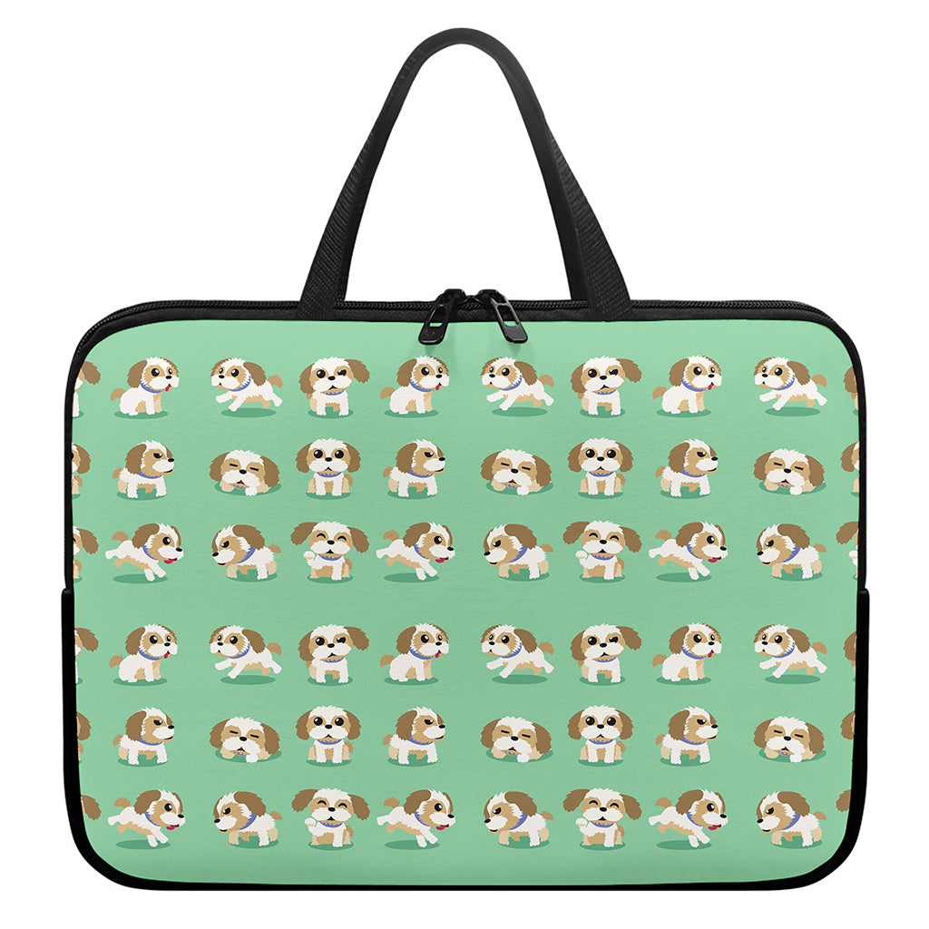 Cartoon Shih Tzu Pattern Print Laptop Sleeve With Handle