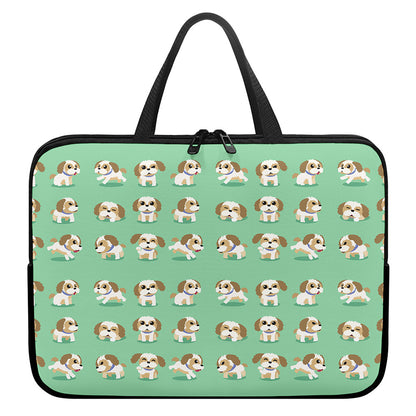 Cartoon Shih Tzu Pattern Print Laptop Sleeve With Handle