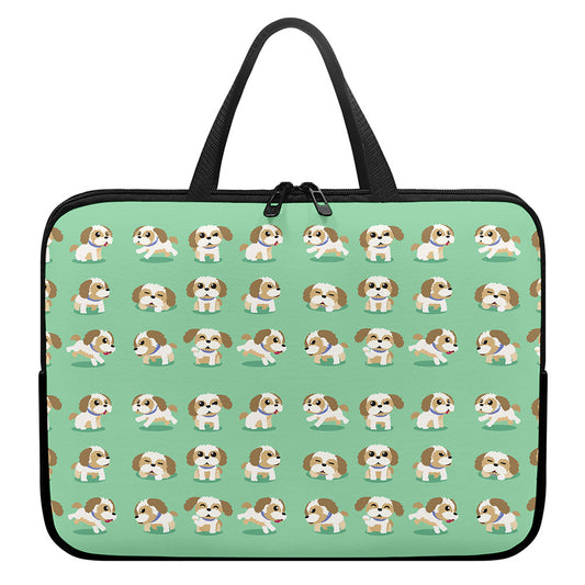 Cartoon Shih Tzu Pattern Print Laptop Sleeve With Handle