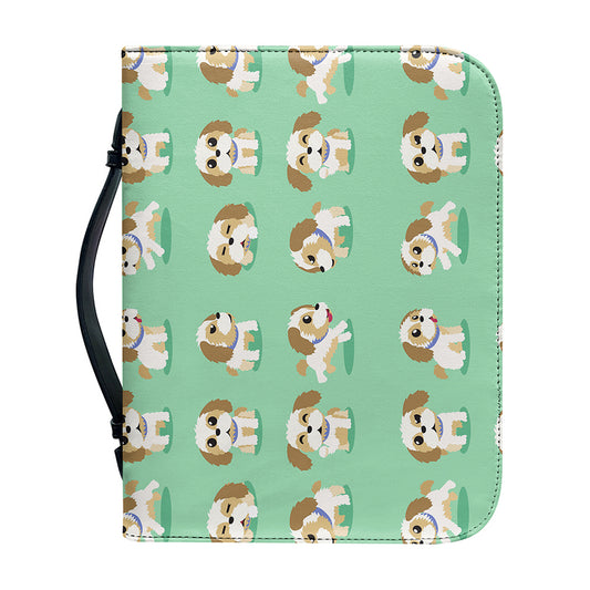 Cartoon Shih Tzu Pattern Print Leather Bible Cover