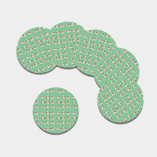 Cartoon Shih Tzu Pattern Print Leather Coaster Set