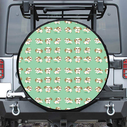 Cartoon Shih Tzu Pattern Print Leather Spare Tire Cover