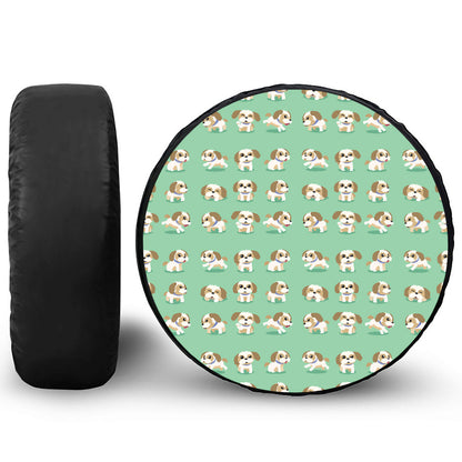 Cartoon Shih Tzu Pattern Print Leather Spare Tire Cover