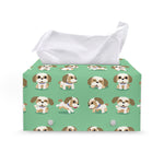 Cartoon Shih Tzu Pattern Print Leather Tissue Box Cover