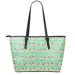 Cartoon Shih Tzu Pattern Print Leather Tote Bag