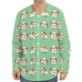 Cartoon Shih Tzu Pattern Print Long Sleeve Baseball Jersey