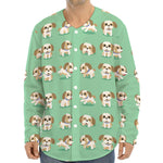 Cartoon Shih Tzu Pattern Print Long Sleeve Baseball Jersey