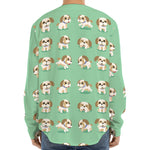 Cartoon Shih Tzu Pattern Print Long Sleeve Baseball Jersey