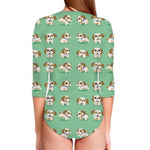 Cartoon Shih Tzu Pattern Print Long Sleeve Swimsuit