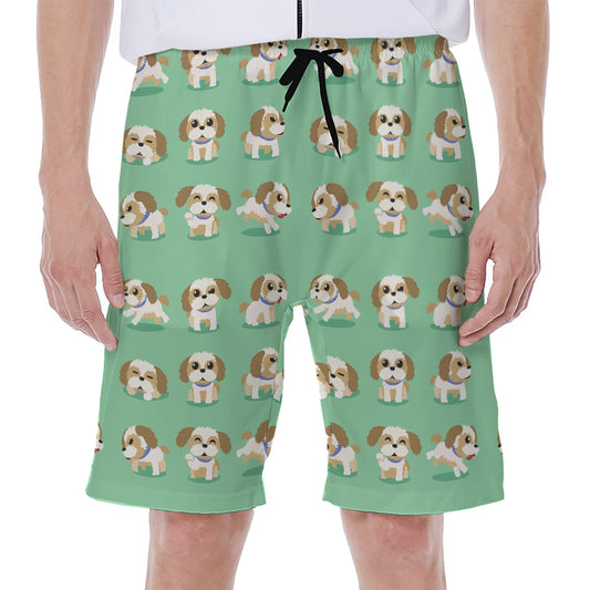 Cartoon Shih Tzu Pattern Print Men's Beach Shorts
