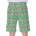 Cartoon Shih Tzu Pattern Print Men's Beach Shorts