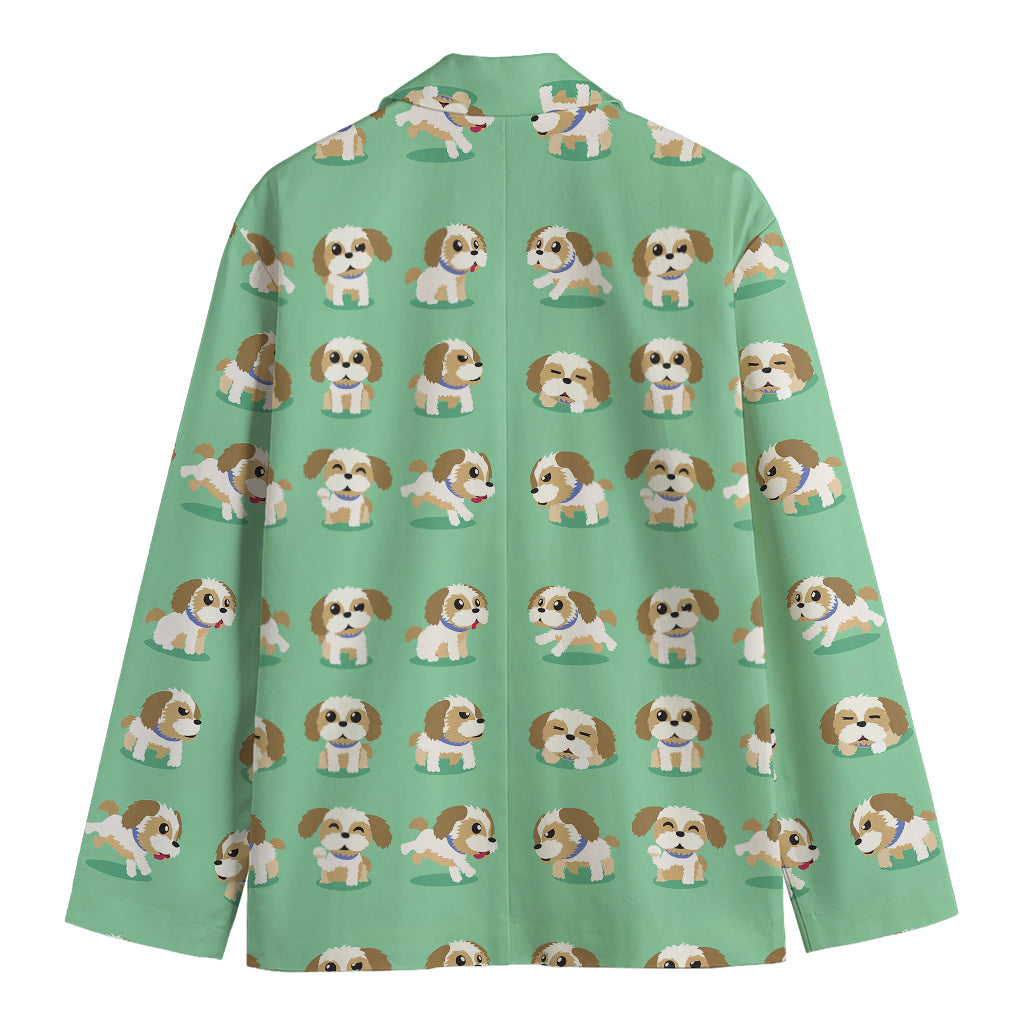 Cartoon Shih Tzu Pattern Print Men's Blazer