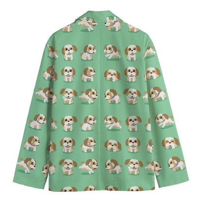 Cartoon Shih Tzu Pattern Print Men's Blazer