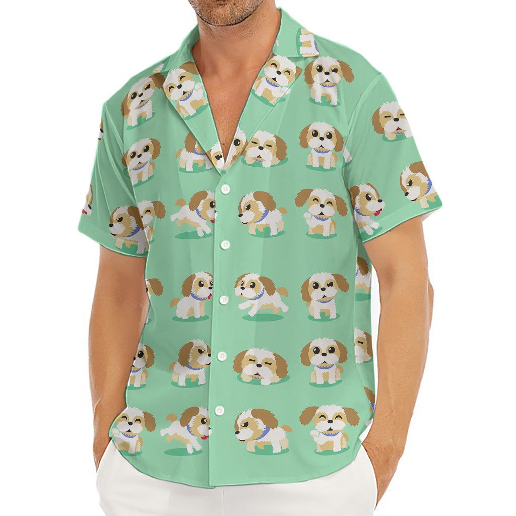 Cartoon Shih Tzu Pattern Print Men's Deep V-Neck Shirt