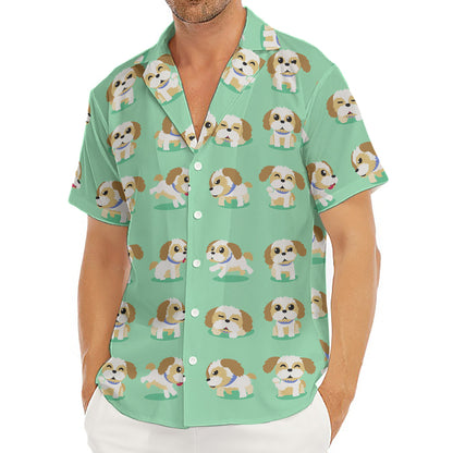 Cartoon Shih Tzu Pattern Print Men's Deep V-Neck Shirt