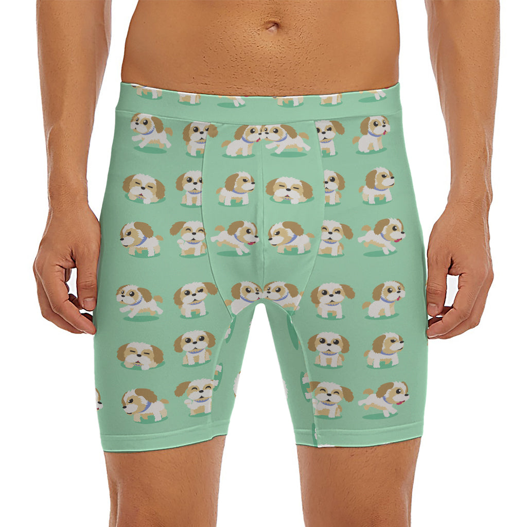 Cartoon Shih Tzu Pattern Print Men's Long Boxer Briefs