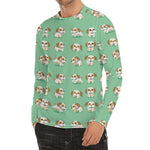 Cartoon Shih Tzu Pattern Print Men's Long Sleeve Rash Guard
