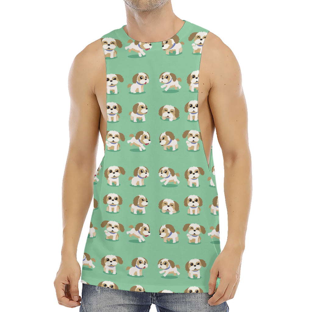 Cartoon Shih Tzu Pattern Print Men's Muscle Tank Top