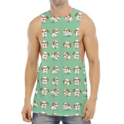 Cartoon Shih Tzu Pattern Print Men's Muscle Tank Top
