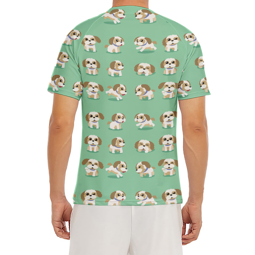 Cartoon Shih Tzu Pattern Print Men's Short Sleeve Rash Guard