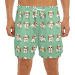 Cartoon Shih Tzu Pattern Print Men's Split Running Shorts