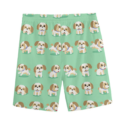 Cartoon Shih Tzu Pattern Print Men's Sports Shorts