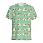 Cartoon Shih Tzu Pattern Print Men's Sports T-Shirt