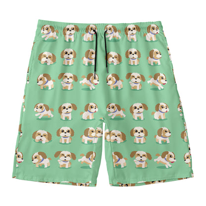 Cartoon Shih Tzu Pattern Print Men's Swim Trunks