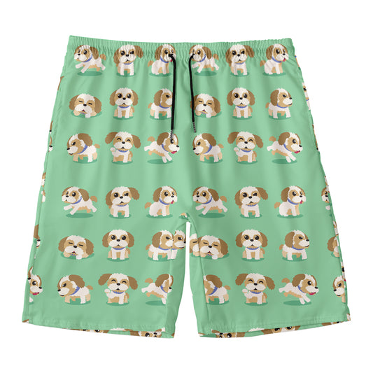 Cartoon Shih Tzu Pattern Print Men's Swim Trunks