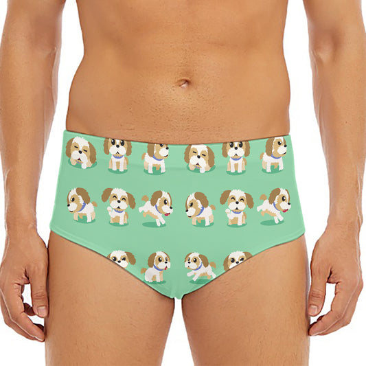 Cartoon Shih Tzu Pattern Print Men's Triangle Swim Briefs