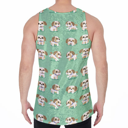 Cartoon Shih Tzu Pattern Print Men's Velvet Tank Top